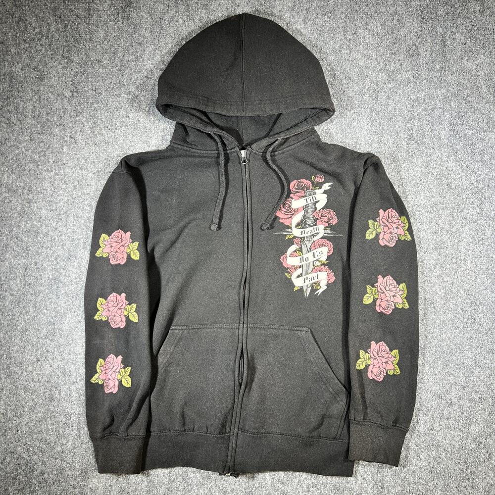 Y2K Mall Goth Til Death Do Us Part Hoodie Small Black Rose Wing